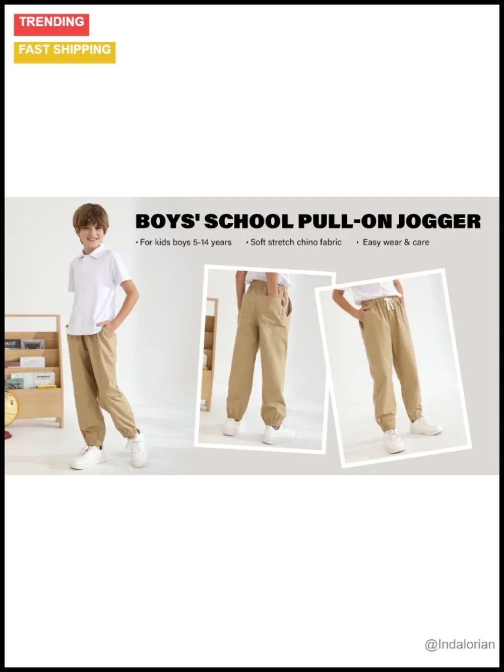 3-Pack Boys Pull-On Jogger Pants Cotton Stretch Chino Elastic Waist
